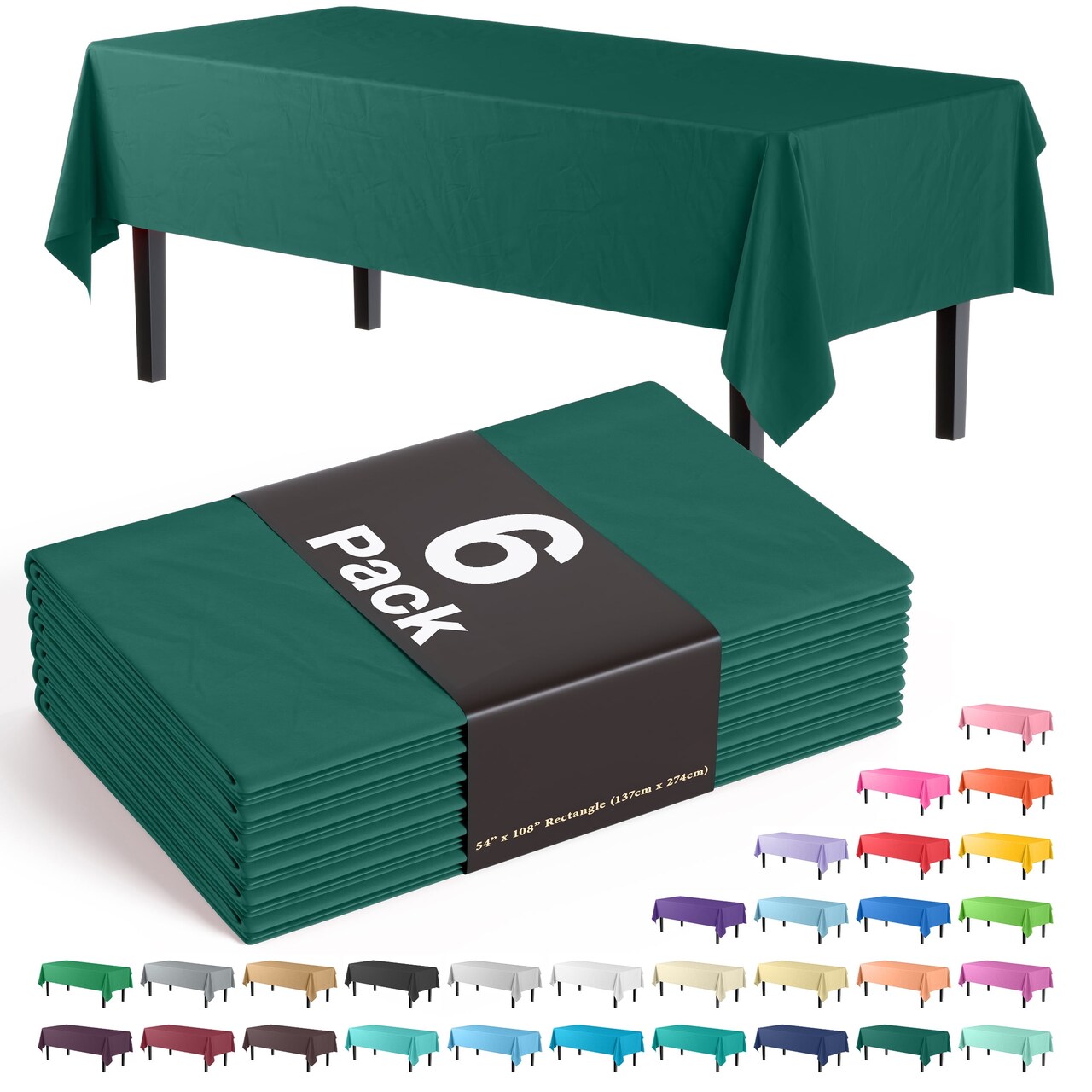Exquisite 6-Pack Premium Plastic Tablecloth 54in. x 108in. Rectangle Plastic Table Cover